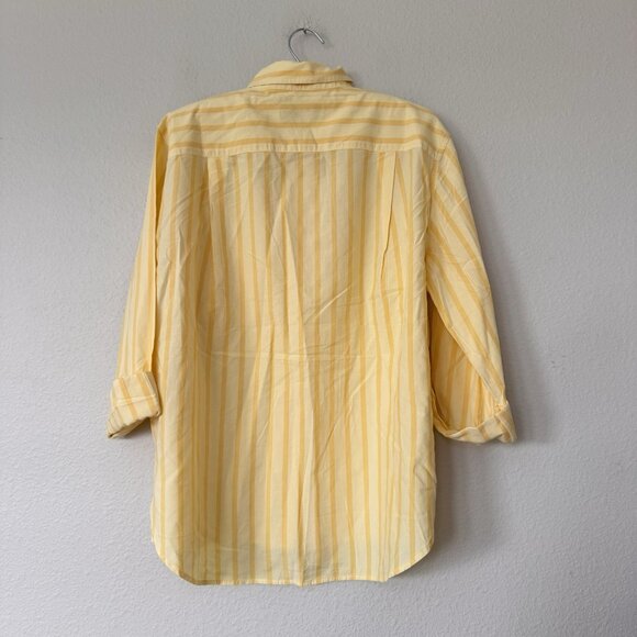 LOFT Shirt Womens Yellow Stripe Long Sleeve Button Size Large Mediumweight - Picture 7 of 8